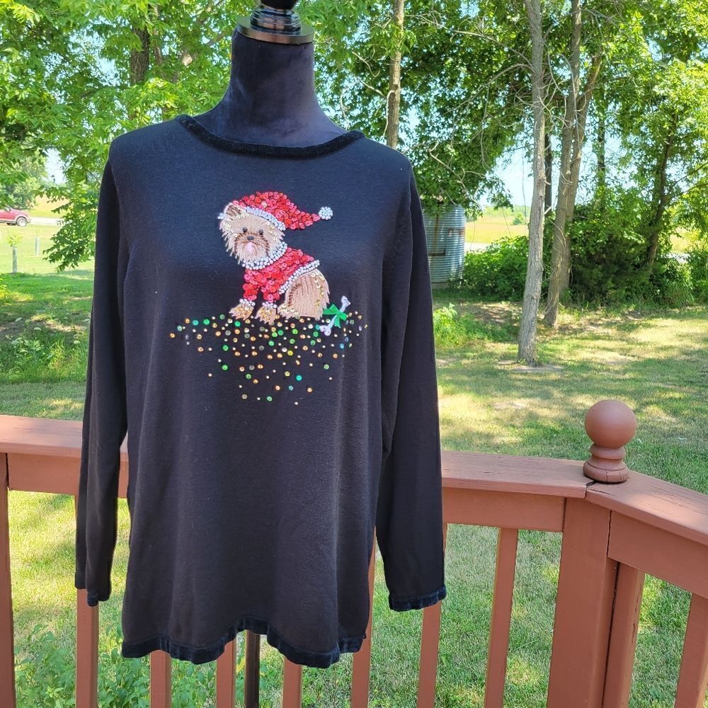 Holiday Sequin Dog Sweater – Quacker Factory Style (No Tags, See Measurements)